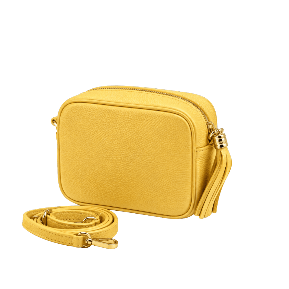 Bolso de piel, amarillo, perfecto para el día a día.