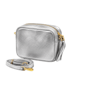 Bolso de piel, plateado, perfecto para el día a día o para eventos especiales.